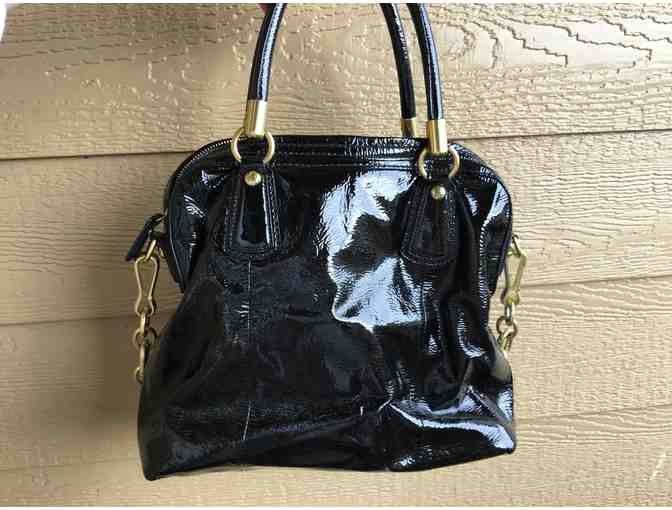 COACH 'Kristin' BLACK PLEATED Patent Leather Purse