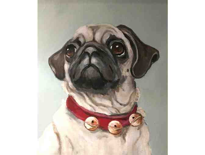 Original Framed Pug in Bell Collar Dog Painting