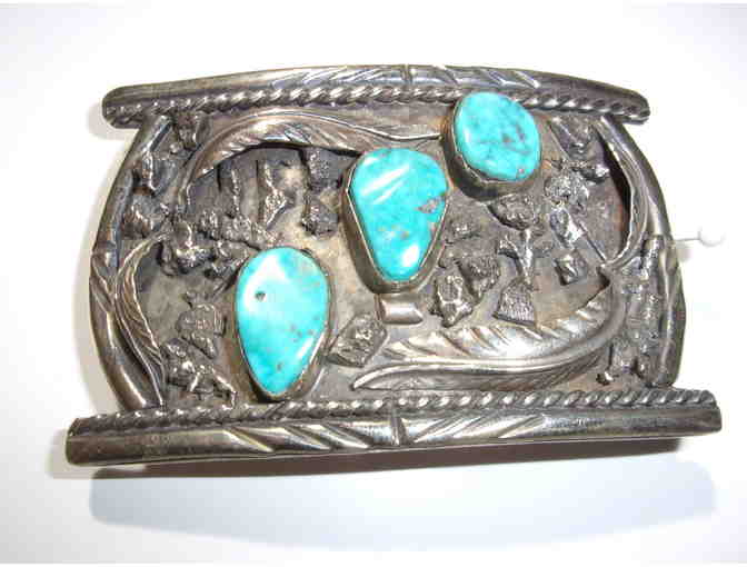 Vintage Sterling & Turquoise 3 Stone Belt Buckle