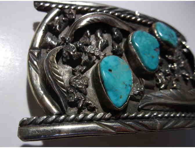 Vintage Sterling & Turquoise 3 Stone Belt Buckle