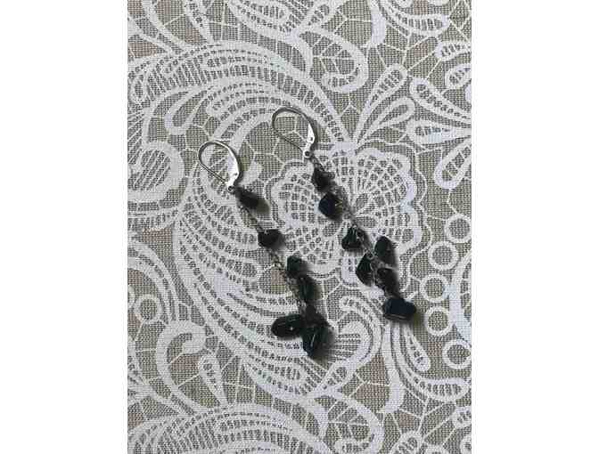 Obsidian Chip and Sterling Silver Earrings