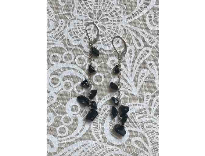 Obsidian Chip and Sterling Silver Earrings