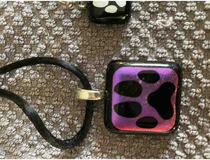 Dichroic glass PAW print earring and necklace set