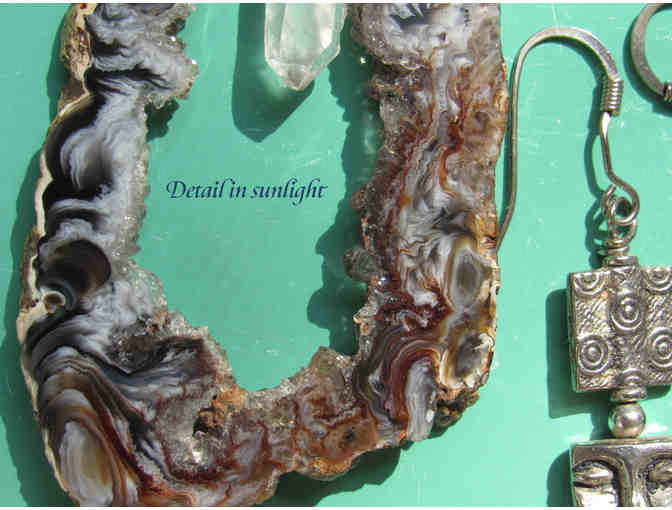 Natural Agate Pendant & Meditating Faces Earrings