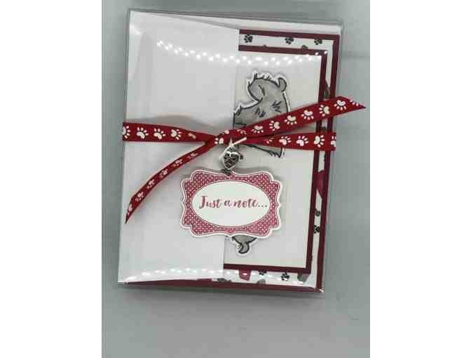 Set of 5 Hand crafted Cards, Just a Note with charm