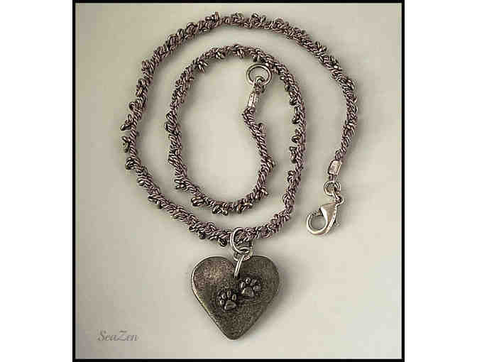 Hand Crocheted Necklace with Dog Paw Heart Pendant