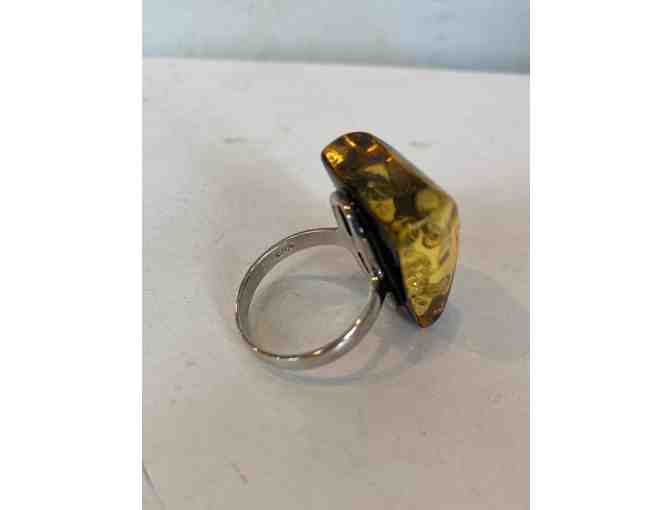 Amber and Sterling Silver Ring Size 7 Â¾