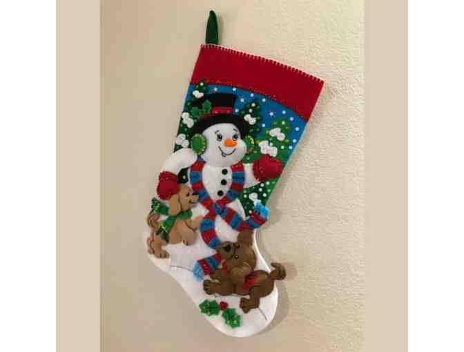 Christmas Stocking 'Snowman and Puppies'