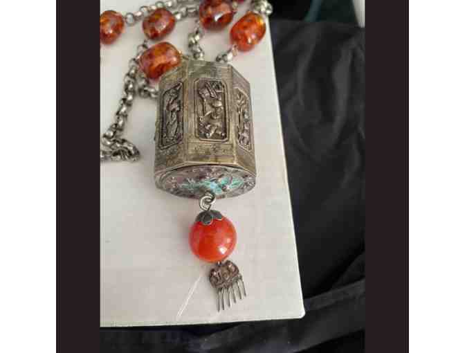 Antique Silver Prayer Box and 'Amber' Necklace