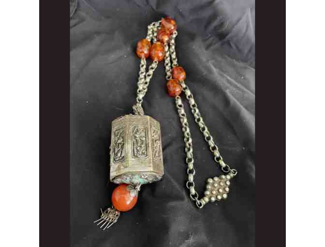 Antique Silver Prayer Box and 'Amber' Necklace