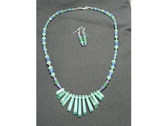 Aventurine, Sterling, and Emerald Necklace Set
