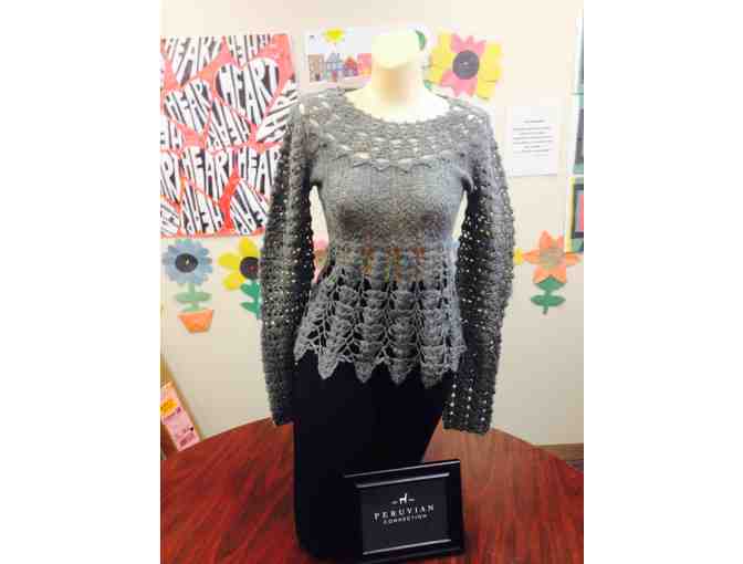 Gray Crocheted Flare Alpaca Sweater Made By Peruvian Connection