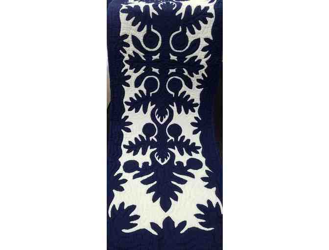 Hawaiian Quilted Navy Blue Breadfruit Runner