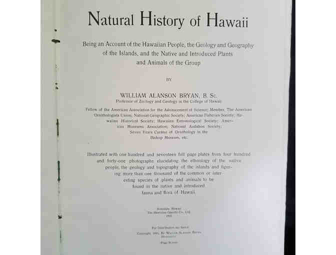 1st Edition 'Natural History of Hawai`i' Book, by William Alanson Bryan