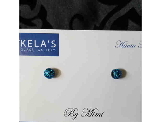 2 Pairs of Stud Dichroic Glass Earrings by Kela's Designs with Lotus Candle/Jewelry Dish