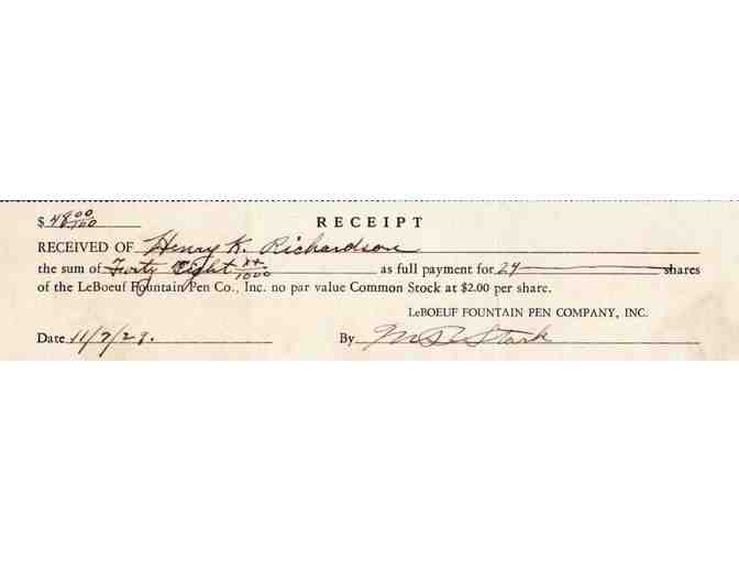 Historic Stock Certificate, Le Boeuf Fountain Pen Co., November, 1929