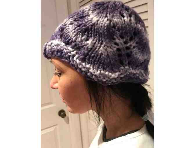 Hand knitted hat and fingerless mittens