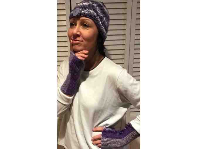 Hand knitted hat and fingerless mittens