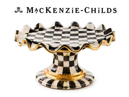 Mackenzie Childs Courtly Check Ceramic Fluted Cake Stand