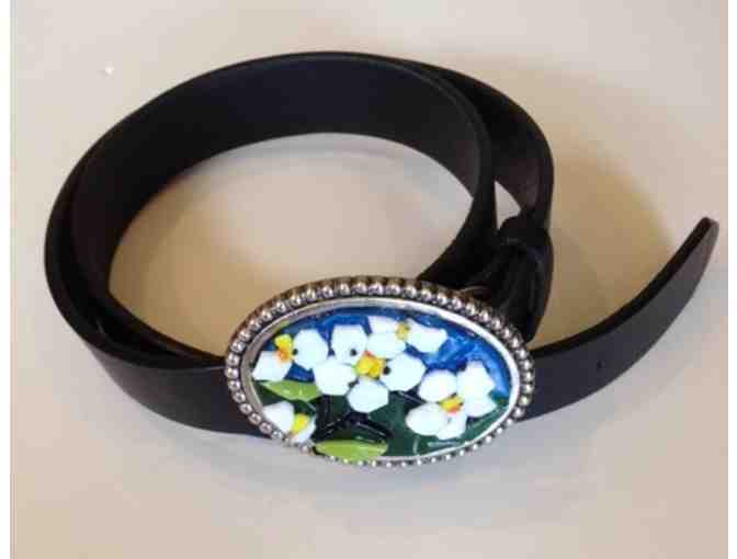 Women's Hand Crafted Fused Glass Belt Buckle & Leather Belt by Local Artist
