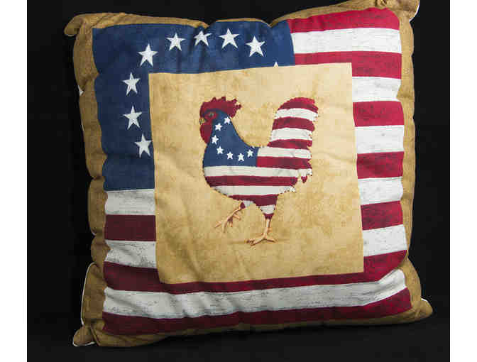 Set of Two Throw Pillows with Rooster and Americana Motif