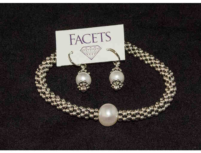 Pearl and Silver Matching Bracelet and Earrings