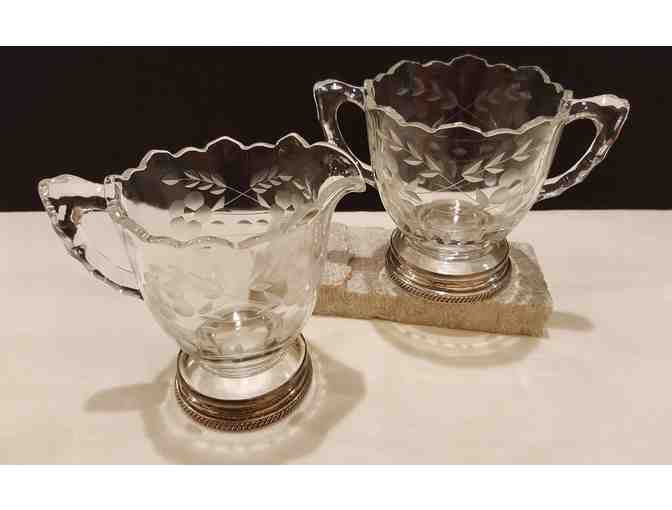 Vintage Etched Glass Sugar and Creamer Set