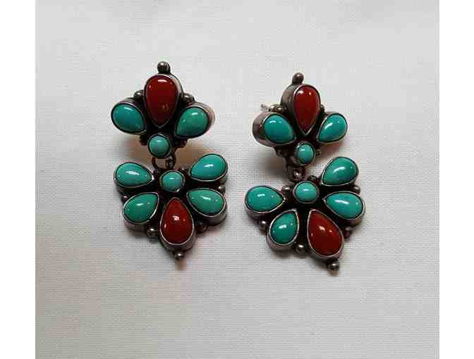 Vintage Sterling Silver, Turquoise, and Coral Earrings