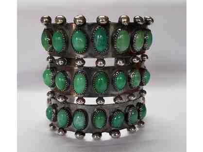 Vintage Sterling Silver and Turquoise Petit Point Cuff Bracelet