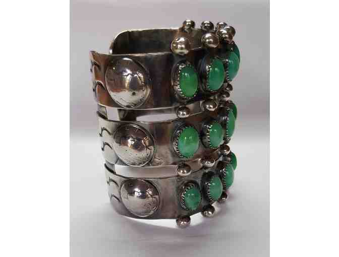Vintage Sterling Silver and Turquoise Petit Point Cuff Bracelet