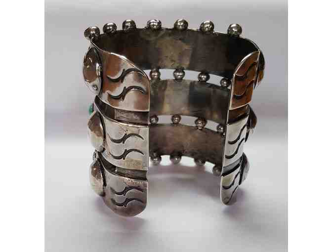 Vintage Sterling Silver and Turquoise Petit Point Cuff Bracelet