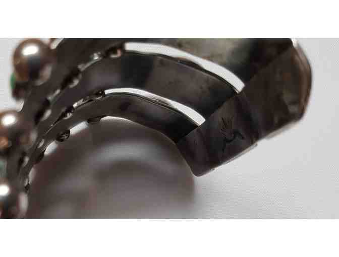 Vintage Sterling Silver and Turquoise Petit Point Cuff Bracelet