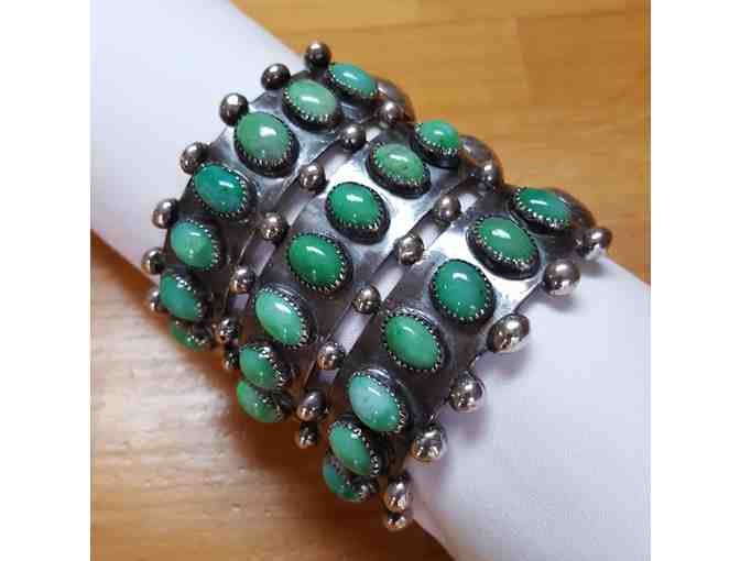 Vintage Sterling Silver and Turquoise Petit Point Cuff Bracelet