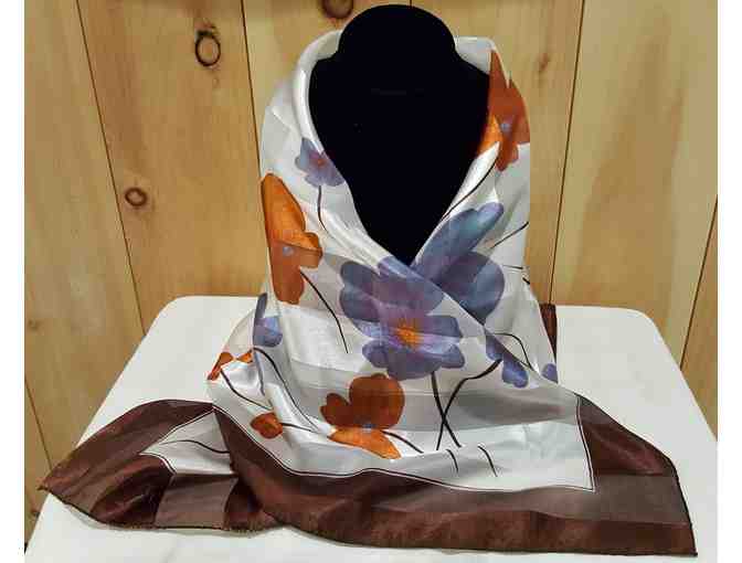 Vintage Silk Scarf with Orange and Blue Flowers