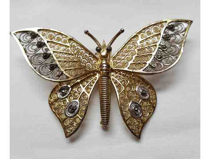 Articulated Gold Vermeil and Sterling Silver Butterfly Brooch by Alice Caviness - Photo 1