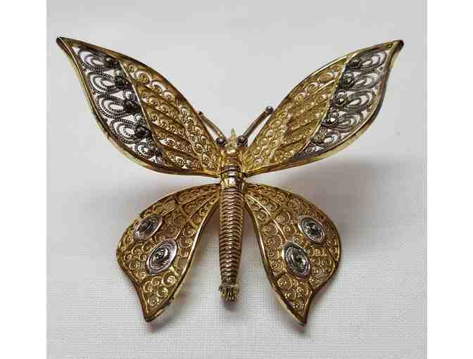 Articulated Gold Vermeil and Sterling Silver Butterfly Brooch by Alice Caviness - Photo 2