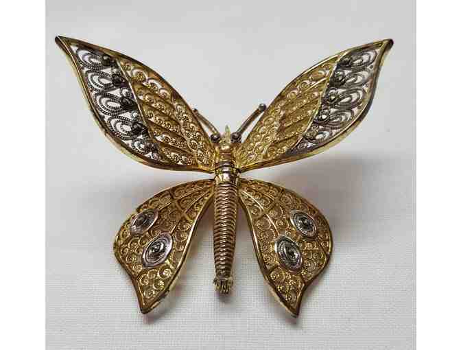 Articulated Gold Vermeil and Sterling Silver Butterfly Brooch by Alice Caviness