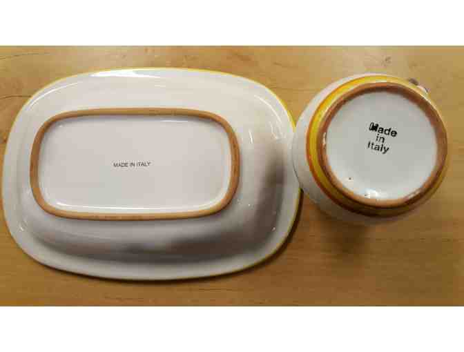 Italian Ceramic Oval Dish and Matching Pitcher - Lemon Motif