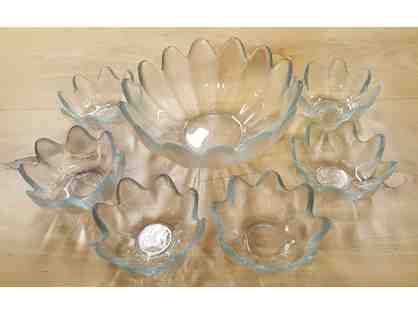 Glass Serving Dish with Six Matching Small Bowls