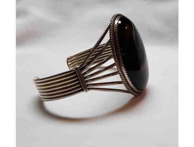 Onyx and Sterling Silver Split Shank Cuff Bracelet
