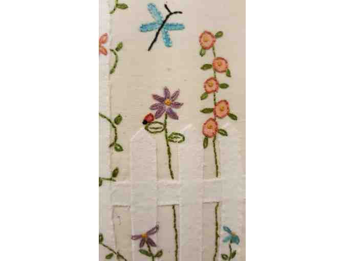 Hand-embroidered 'In my garden, sit with me' Pillow