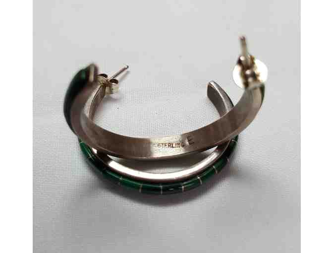 Green Turquoise and Sterling Hoop Earrings