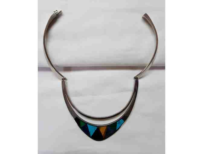 Mexican Silver and Semi-precious Stone Collar Necklace