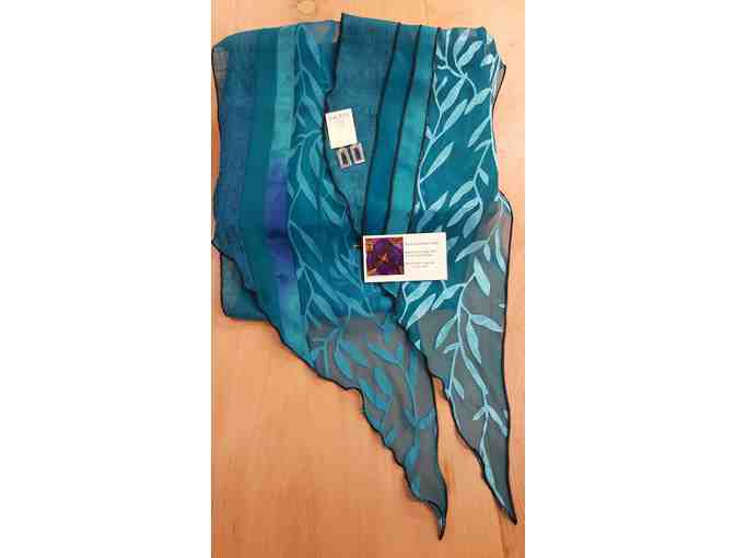 Hand Dyed Silk Collage Scarf and Sterling Silver Earrings