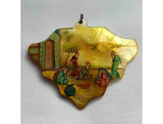 Mother of Pearl Pendant with Hand Painted Chinese Miniature Scene