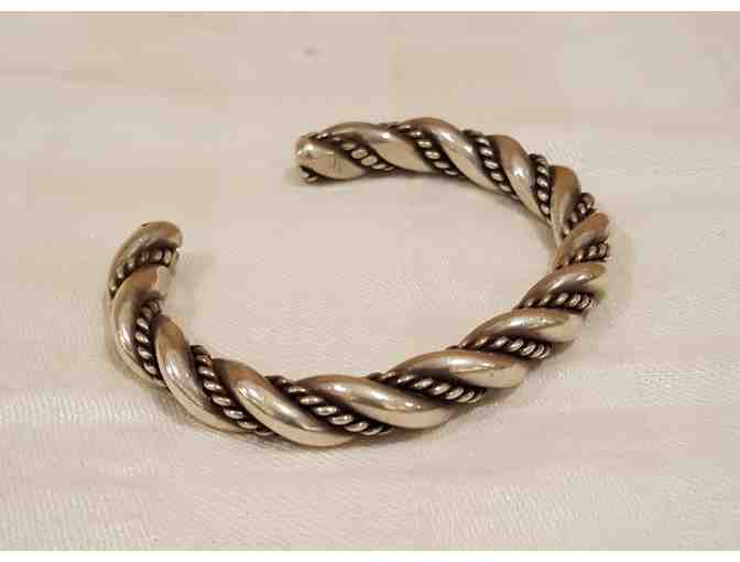Vintage Silver Twisted Rope Cuff Bracelet