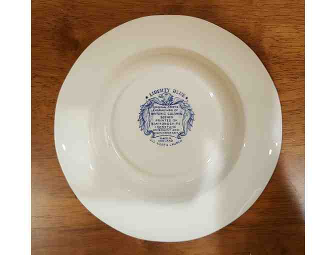 Vintage Liberty Blue Staffordshire Ironstone Soup Bowls, Set of Six - Old Norh Church