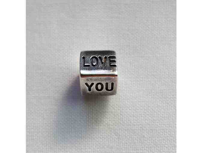 Pandora Sterling Silver and 14K Gold 'I Love You' Dice Charm, Retired