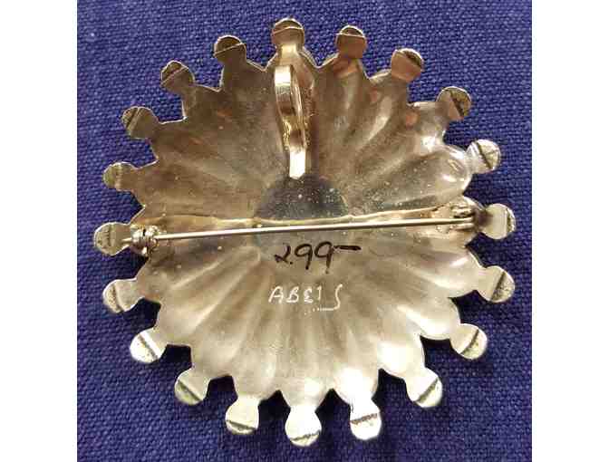 Sterling, Mother of Pearl and Onyx Pendant/Pin, Sun Symbol