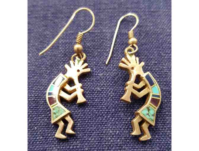 Sterling Silver Kokopelli Earrings with Turquoise Inlay